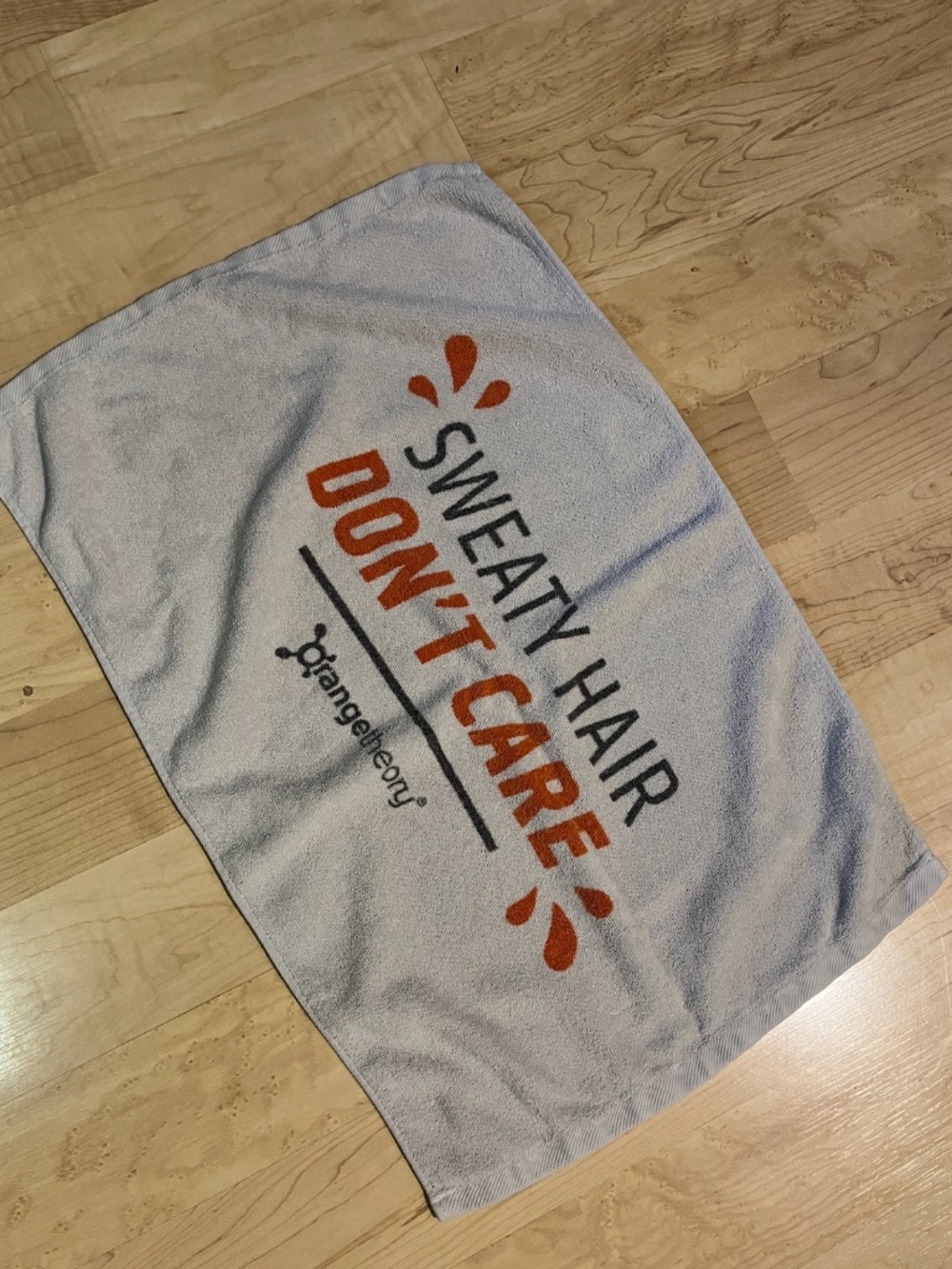 Orangetheory gym towel: "Sweaty Hair Don't Care"